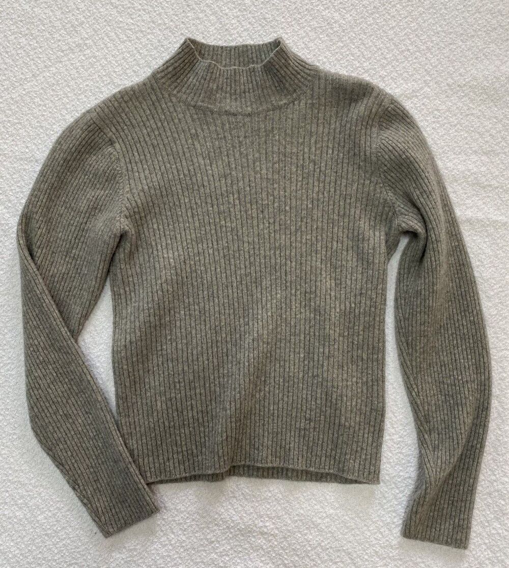 Brandy Melville Gray 100% Wool Mock Neck Ribbed Sweater Made in Italy OS